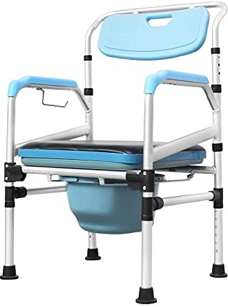 VA-Cerulean Toilettenstuhl mit Rückenlehne und Armlehnen, WC-Stuhl inkl. Toilettensitz,gepolsterte Deckel,Nachtstuhl,Höhenverstellbar,Rutschfest,Toilettenhilfen für Senioren Behinderte Schwangere