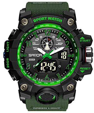 KXAITO Men's Watches Sports Outdoor Waterproof Military Watch Date Multi Function Tactics LED Face Alarm Stopwatch for Men 3169 (Green)