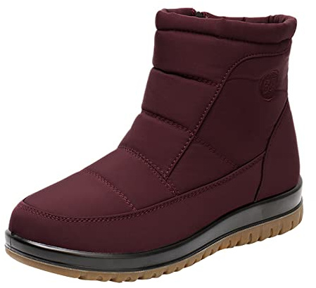 Woaikeyu Botas de nieve calientes para señoras fondo plano botas transpirables antideslizantes zapatos casuales botas de esquí de fondo suave zapatos negros para mujeres vestidas, 3 rojos., 38 EU