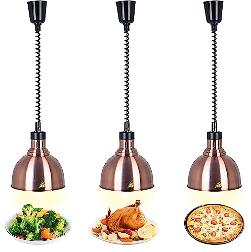 Lámpara de Calor de Alimentos, Lámparas de Calentamiento de Alimentos Comerciales 250W, Calentador de Alimentos Lámpara para Catering Buffet Extensible(B-25cm, 3 Piezas)