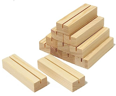 Worown 12 Stück Kartenhalter Holz, Tischkartenhalter, Fotohalter Holz, Menükartenhalter für Heim, Kaffeebar, Laden, Hochzeits und Postkarten ( 10 x 3 x 2 cm )