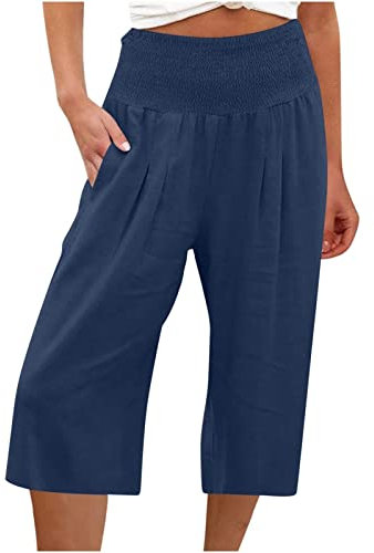 Rosennie Leinenhose Damen Einfarbig High Waist Palazzo Hose Mit Taschen Locker Bauchweg Hose 3/4 Hosen Sommerhosen Haremshose Outdoorhose Palazzo Hose Freizeithose Plissee Hose Yoga Hose
