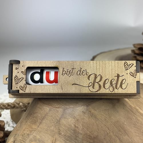 Urhome Holzbox Du bist der Beste Gravur mit Duplo Schokoriegel - Herzen Geschenkbox mit Spruch inkl. Schokolade Riegel - Danke Geschenk Holz Box graviert für Freund Männer Partner