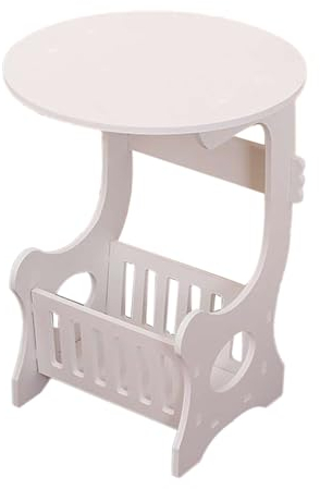 Cabilock Mini-beistelltisch Weiß Rund Zeitungsständer Couchtisch Runder Tisch Zeitungstisch Für Wohnzimmer Schlafzimmer Balkon Mit Ablagekorb Und Staufläche