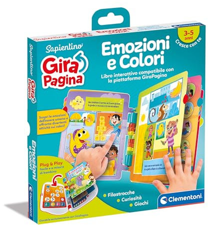 Clementoni Sapientino - Girapagina Emozioni e Colori, Gioco Educativo Bambini 3-5 Anni, Libro Interattivo per Imparare a Leggere e Scoprire Le Emozioni, Lingua Italiana, 16645