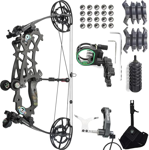 wolfman 20 Dual-Use Carbon Compoundbogen Set 40–70lbs Erwachsene Einstellbar 340/380 FPS Katapult Stahlkugel Bogenschießen Jagdbogen Angel Bogen Pfeil Set (Typ B)