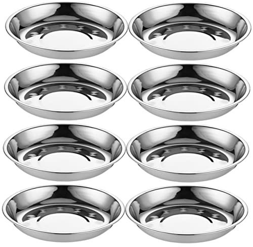 GOOHOCHY 8pcs Stainless Steel Round Plates Versatile Food Serving Trays for Barbecue Snacks and Dinner Parties Gatherings and Everyday Use