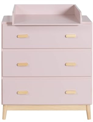Rebecca Mobili Wickelkommode mit Wickeltisch, Baby Wickeltisch, Rosa Braun, Kiefern MDF, Platzsparend, mit Abnehmbarem Wickeltisch - Maße HxBxT: 100 x 80 x 42 cm - Art. RE6984