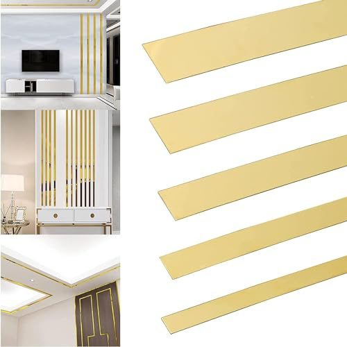 5M Zierleisten Selbstklebend Stuckleisten Edelstahl Deckenleisten, Gold Spiegelstreifen Selbstklebend Wandleiste für Wand, Spiegel, Decke, Möbeldekor (Gold, 3cm)