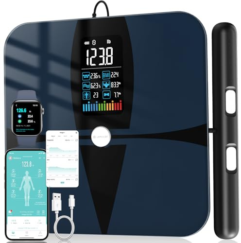 Lepulse Body Composition Scale, 8 Electrode Bathroom Smart Scale with BMI, Body Fat, Muscle Mass, Scale for Body Weight and Fat with 20 Body Fat Scale, Large Color Display and Report (Black)