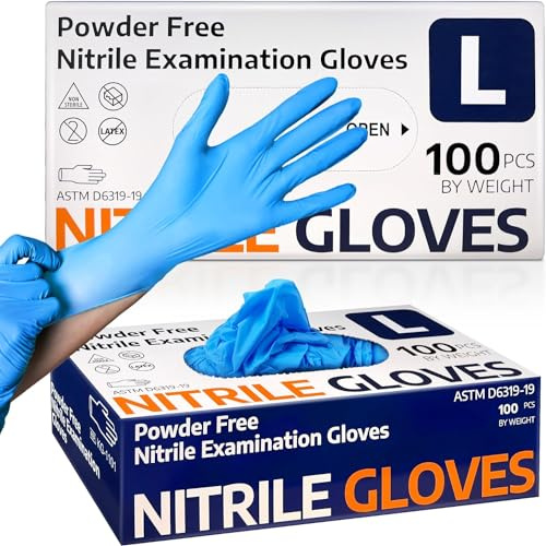 PROMART Disposable Nitrile Gloves, Food Grade - 100 Count - Blue, Latex-Free, Powder-Free - Multipurpose Hand Protection (100, LARGE)