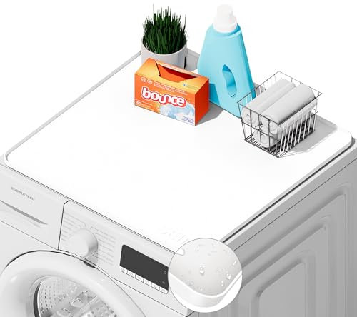 Washer and Dryer Cover for the Top, 26'' x 26'' Silicone Rubber Mat for Laudry Machine & Dryer,Non-slip Heavy Duty Waterproof Washable Top Protector Mat Pad for Laundry & Kitchen (White)