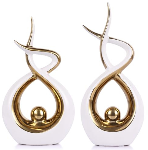 PlivBloom Moderne Keramik-Skulptur, abstrakte Statuen für Wohnzimmer, Regal, TV-Ständer, Couchtisch, Esszimmer, Büro, Schlafzimmer, Heimdekoration, Tafelaufsatz, tolle Geschenkidee