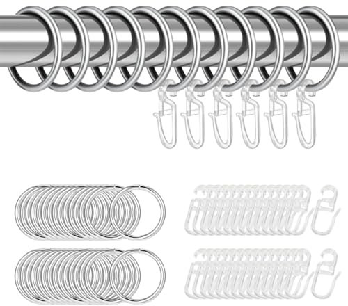 QEDBOJE 30 pezzi anelli in metallo per tende, ganci in plastica per appendere, anelli per tende da doccia e finestre (diametro interno 30 mm) (argento)