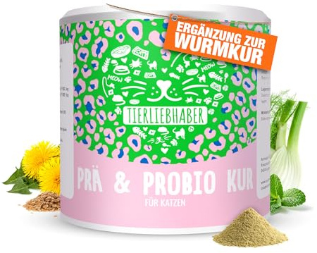 Prä- & Probio Darmkur für Katzen – Probiotika für Katzen als Pulver | Tierärztlich entwickeltes Probiotika Katze für eine Normale Magen-Darm-Funktion – Mit Flohsamen, Bierhefe & Inulin – 75g