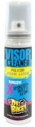 DR. BIKE Visor Cleaner 75 ml. Pulitore visiera caschi. Rimuove insetti, aloni, sporcizia dalle visiere. Detergente caschi moto. Pulisci visiera casco. Spray detergente per pulizia casco moto.