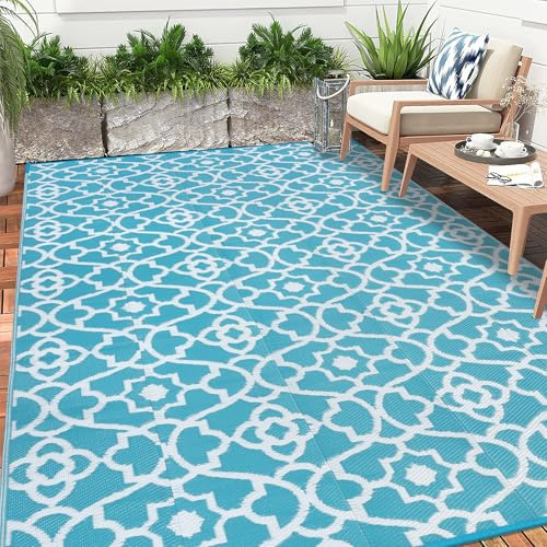 Enyhom Outdoor Rug for Patio Waterproof, Reversible Extra Large Garden Rugs 240 x 300 cm Foldable Lightweight Plastic Outdoor Carpet Mat UV Resistant Area Rug for RV Camping Balcony Beach Picnic Deck