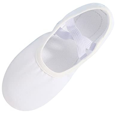 Girls Canvas Ballet Shoes Canvas Ballet Slipper Gymnastic Dance Flat Cotton Ballerina Shoes with Crossing Elastic Straps for Toddlers Kids White