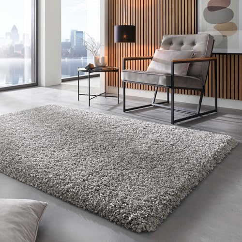 Taracarpet Shaggy Hochflor Langflor Teppich Twilight Luxus Qualität aus Belgien geeignet fürs Wohnzimmer Schlafzimmer und Kinderzimmer 9999 Silber grau 065x130 cm