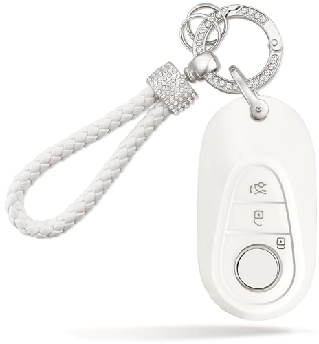 Schlüsselhülle für Mercedes Benz Autoschlüssel Hülle für C-Class W206 S-Class W223 GLC X254 EQS V297 EQE V295 2020 2021 2022 2023 2024 2025, Schlüssel Cover mit Glitzer Schlüsselanhänger -Weiß C