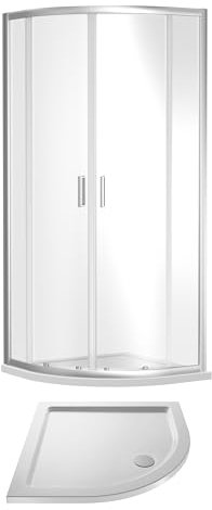 Balterley Quadrant Shower Enclosure with Shower Tray, 6mm Toughened Safety Glass Doors, Bar Handle Framed Enclosures for Showers, Quadrant Tray for Showers, Enclosures & Trays Set (Chrome/White)