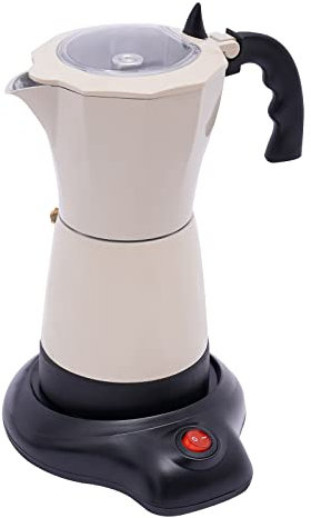 FUROMG Cafetera eléctrica con base de 300 ml, cafetera eléctrica para 6 tazas de espresso, 480 W, cafetera moka de aleación de aluminio (color crema)