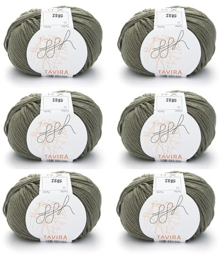ggh Tavira Box | 6x50g (insg. 300g) Baumwolle zum Stricken oder Häkeln - Farbe 023 - Khaki