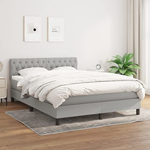 OHOOWOO Boxspringbett mit Matratze Hellgrau 140x200 cm Stoff,Boxspringbett mit verstellbarem Kopfteil und Taschenfederkernmatratze für erholsamen Schlaf