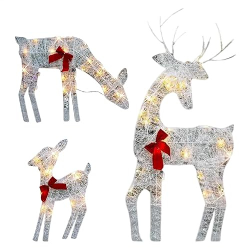 Renne De Noël en Plein Air avec Lumières, Illuminez Les Décorations De Noël en Plein Air en Forme De Cerf, Décorations De Noël De Renne Extérieur, Cerf De Noël Lumineux Solaire Extérieur