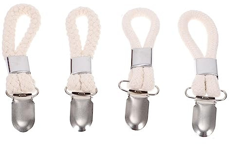 VOSAREA Bathroom Towel Clips Hanging Set 4pcs Rustproof Metal Towel Clamps Cotton Rope Non-Slip Holder Suitable for Bathroom and Kitchen
