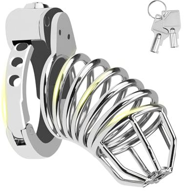 Großer Peniskäfig aus Metall Sexspielzeug Chastity Cage Männer in 7 Größen Verstellbar Keuschheitskäfig mit Push-Schloss für die Penisfesselung des Mannes Cock Cages (B)