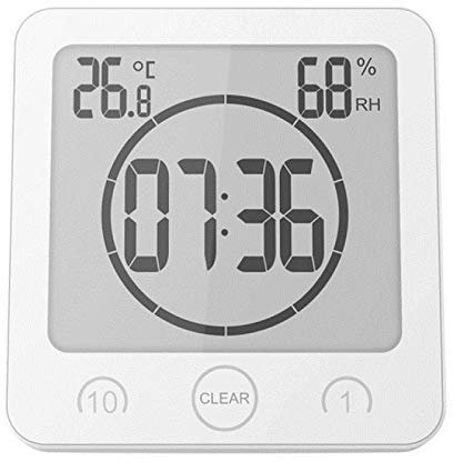 DSeenLeap Orologio da Parete Impermeabile LCD Digitale Orologio da Parete Doccia Ventosa Supporto da Parete Sveglia Timer Temperatura umidità Bagno Stazione Meteo per casa Bianco