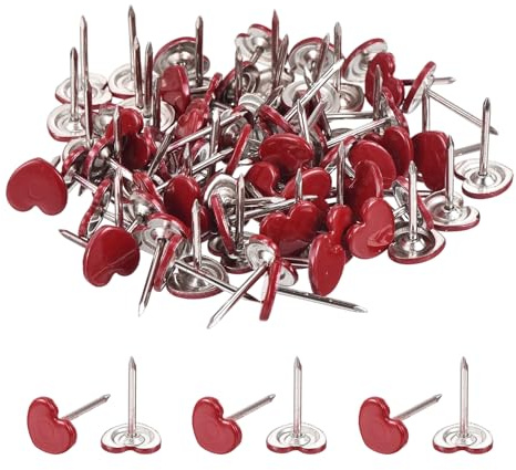 sourcing map Polsternägel für Möbel, 11 x 13 mm, Metall, herzförmig, schwarz, Daumennägel für Wand, dekorative Polsternägel, DIY-Projekt, Heimdekoration, Rot, 80 Stück