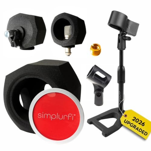 SIMPLURFI Recording Booth-Microphone Isolation Ball All-in-1-Portable Audio Shield Pop Filter for Home Studio Vocal Acoustic Sound Proof -Complete with Metal Mic Stand and 2 Mic Clips
