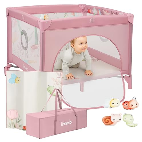 lionelo Parque de Juegos Infantil Mille Plus hasta 15 kg, de 0 a 36 meses, Entrada Lateral, Base acolchada 3D, 2 Ruedas con Freno, Plegable, Bolsa de Transporte incluida