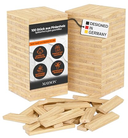 MAYSON® Bastelholz – 100 Holzklötze aus Pinienholz (120 x 22 x 8 mm) – Fein geschliffene Bastelklötzchen & Holzstäbchen für kreative DIY-Projekte und verkleiden - OHNE KLEBER