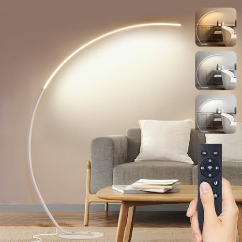 Lampada ad Arco Terra LED, Dimmerabile Piantana Lampada ad Terra con Telecomando, 25W Lampade Piantana da Salotto Moderno, Lampada lettura per Camera da Letto Soggiorno Ufficio, Bianco 170cm