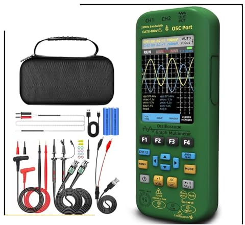 AYJYZHIAG Osciloscopio portátil 3 en 1, multímetro Digital + generador de señales de función, Doble Canal, 25 MHz*2, Vol., 6000 A, comprobador de Corriente(O9 kits-50MHz)