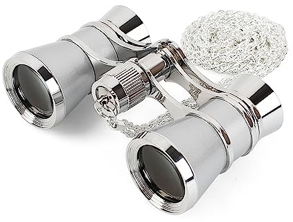 AOMEKIE Opernglas Theaterglas 3er Vergrößerung Mini Klein Kompakt Feldstecher Fernglas mit Kette für Theater Konzert Opera und Pferderennen 3x25 (Silber)