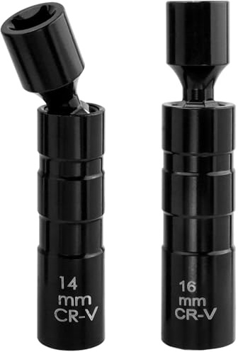 Treki Juego de 2 enchufes de bujía de pared delgada de 3/8 pulgadas, llave giratoria magnética universal de 360°, herramienta de extracción de enchufe de 12 puntos (14 mm y 16 mm)