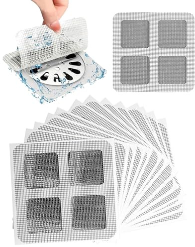 FUGLUS 50 Stück Haarsieb Dusche, Abfluss Haarfänger Einweg,Duschrinne Haarsieb,Duschabfluss Mesh Aufkleber,Spülsieb Aufkleber,Badewannen Aufkleber Haarfänger Abdeckung,für Duschen Badewannen