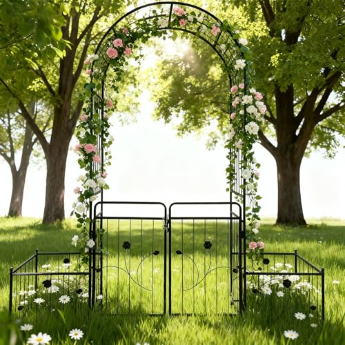 Arche De Jardin avec Portail Métallique, Tonnelle Robuste en Fer pour Plantes Grimpantes, Portail Décoratif pour Jardin, Terrasse Ou Mariage