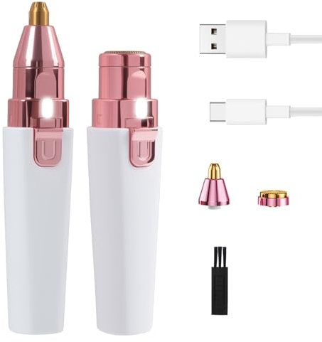 Épilateur Visage Femme Électrique avec Lumière LED, Rasoir Sourcil et Moustache Précis, Rechargeable Type-C, Sûr et Indolore, Épilation Visage Flawless Portable pour Sourcils et Poils du Corps