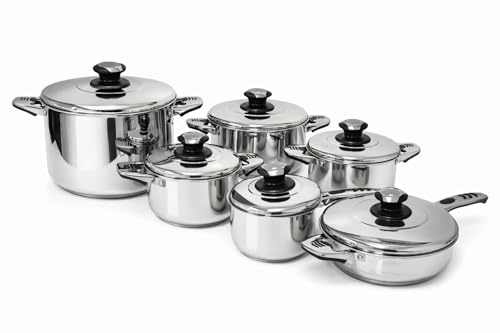 Cecaro Group Batteria di Pentole 12 Pezzi in Acciaio Inox con Coperchio e Termostato - Adatte a Tutti i Piani Cottura