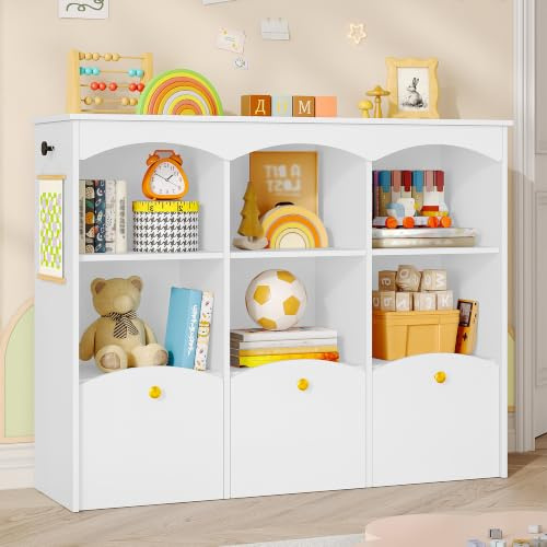 Hzuaneri Kinderregal 103 cm Breite, Kinderzimmer Möbel Weiß | Kinderregal mit 3 Rollboxen, 6 offene Fächer, Spielzeug Aufbewahrung, für Kinderzimmer Wohnzimmer, 30 x 103 x 80 cm, KB33303X