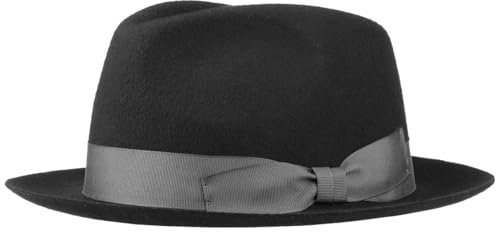 Lipodo Morten Filzhut Made in Italy Unifarbener Wollfilzhut mit Ripsband Herbst/Winter Fedora mit asymmetrischer Schleife Damen Herren