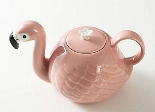 Infinitely Great Home Decor Center - Teiera in ceramica con fenicottero rosa e teiera tropicale (teiera con fenicottero)