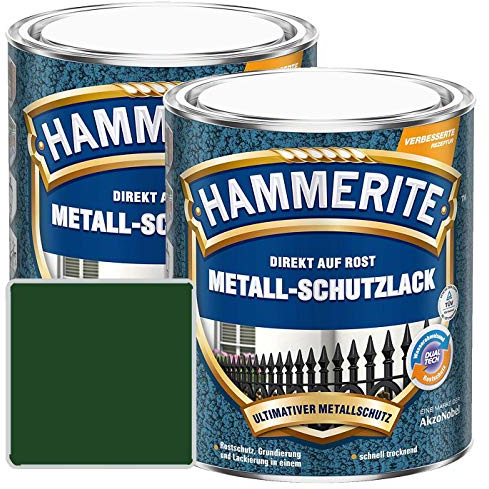 Hammerite Metall Schutzlack Hammerschlag-Effekt Rostschutz dunkelgrün Sparpaket, 2 x 750ml