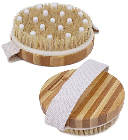 Vivezen - Brosse de massage et de drainage, anti cellulite en bambou 11 x 11 x 3,5 cm avec poignée de maintien