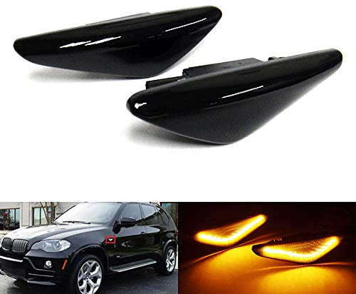 RZG 2x schwarze Rauchglas-Seitenblinker, bernsteinfarbene LED-Markierungsleuchte für F25 X3 E70 X5 E71 E72 X6